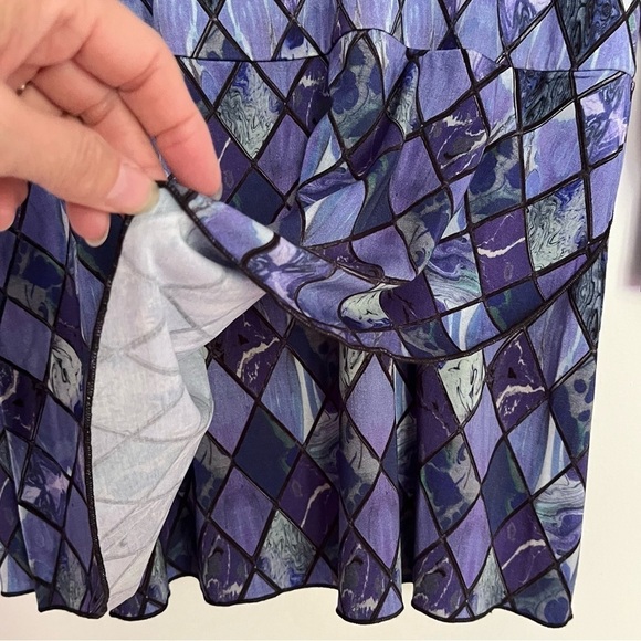 BLUE SKY Bamboo cross over neckline,purple blue diamond print blouse LARGE NWT - Picture 8 of 13